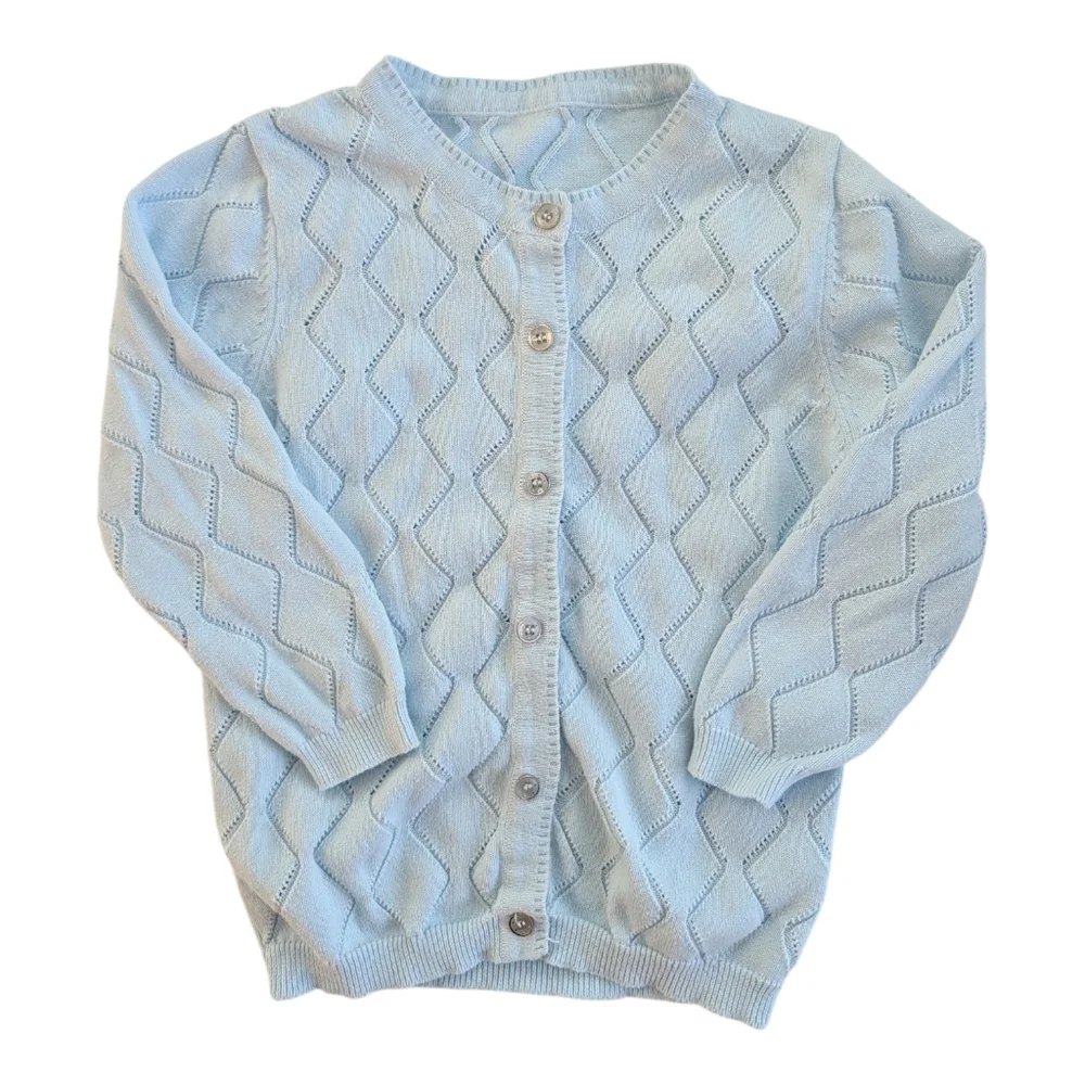 Girls Light Blue Knit Button-Up Cardigan Size 6-7